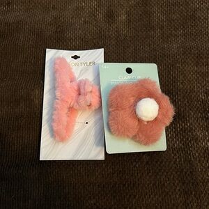 Pink Fuzzy Hair Claw Clip Set